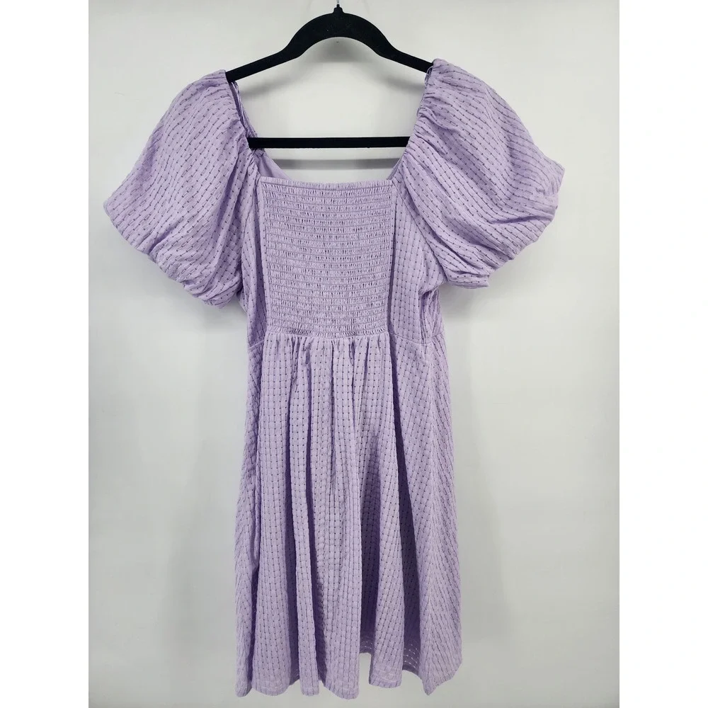 Old Navy Womens Purple Puff Sleeve Smocked Back Fit & Flare Mini Dress Medium - Picture 5 of 8